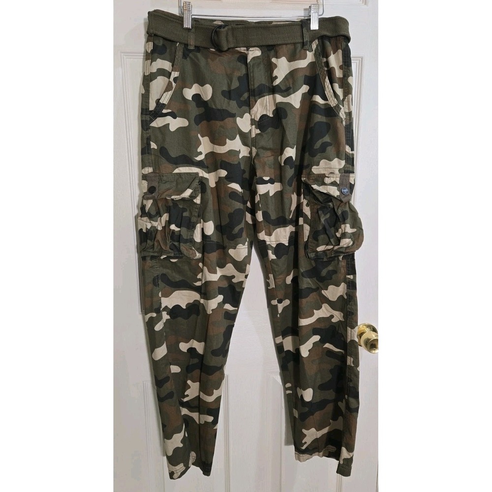 Hollywood Camo Pants Mens 32x32 Green The Jean People with Belt NEW
